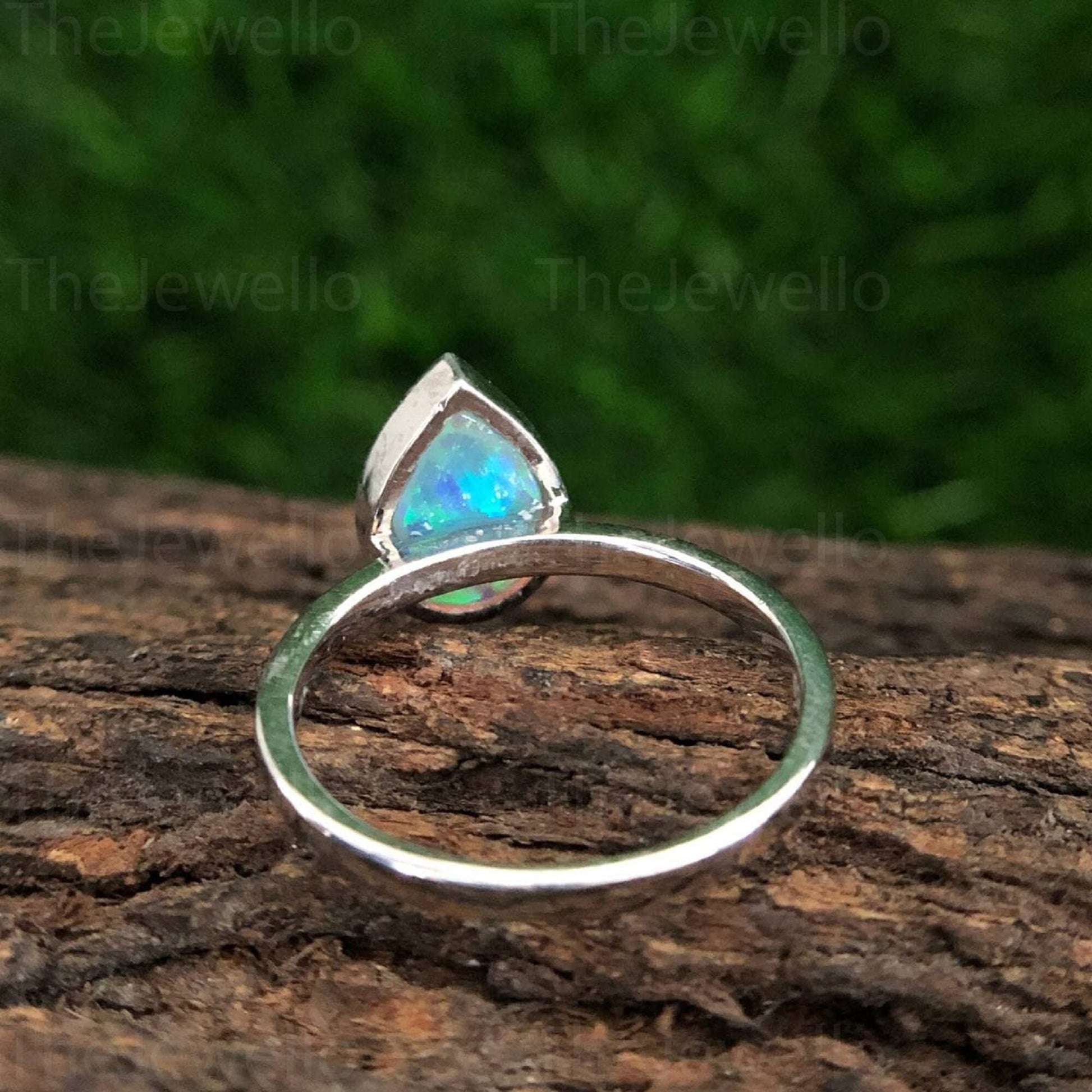 October Birthstone Ring, 2.50ct Pear Shaped Natural Opal Engagement Ring Set, Vintage Unique White Gold Wedding Ring, Birthstone Women Ring