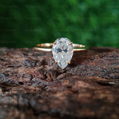 Solitaire Pear Shaped Moissanite Ring Solid Yellow Gold Pear Engagement Ring 1.40ct Pear Cut Diamond Solitaire Ring