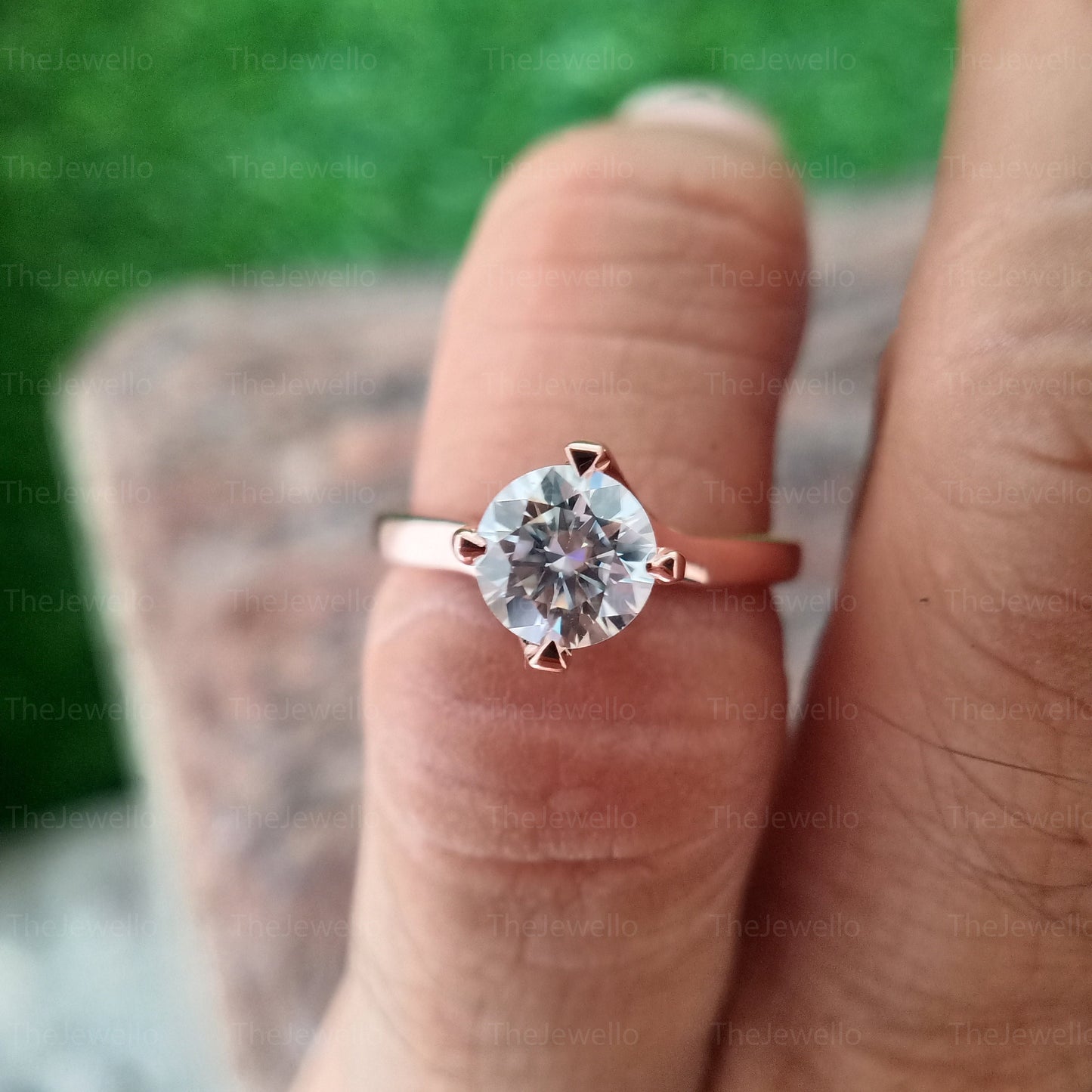 Rose Gold Round Moissanite Ring Classic 4 Prong Solitaire Round Cut Engagement Ring Knife Edge Pointed Prong Wedding Ring