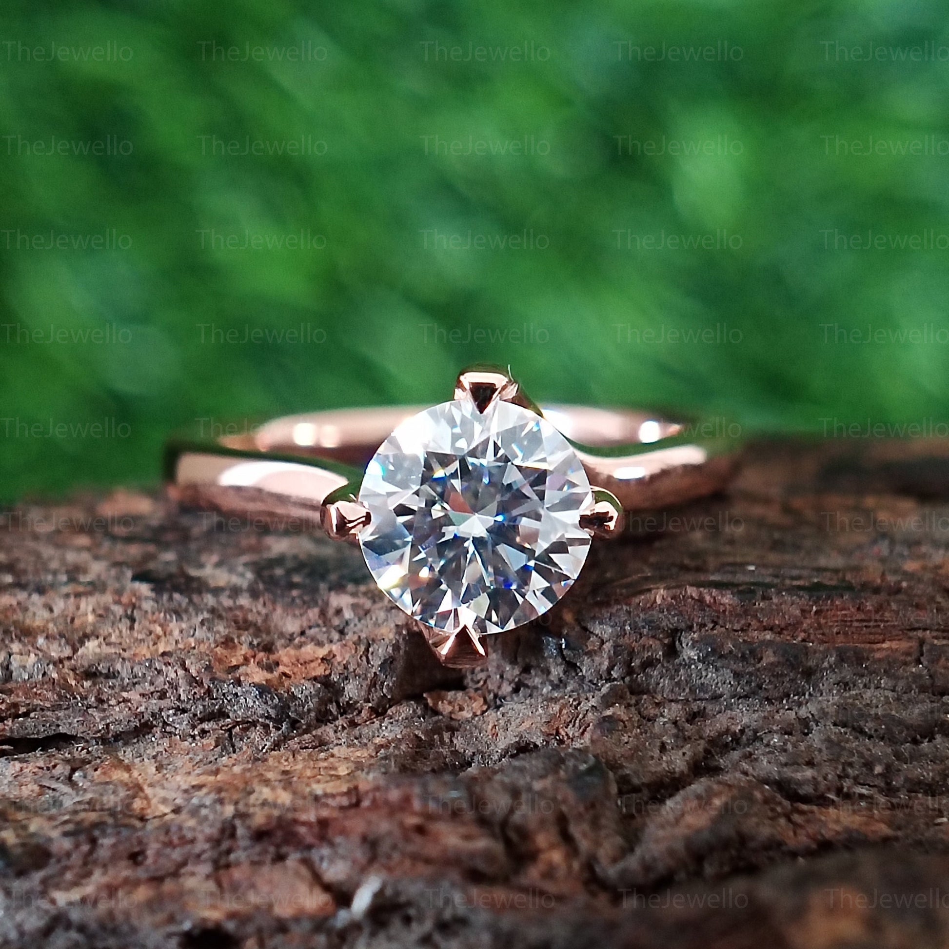 Rose Gold Round Moissanite Ring Classic 4 Prong Solitaire Round Cut Engagement Ring Knife Edge Pointed Prong Wedding Ring