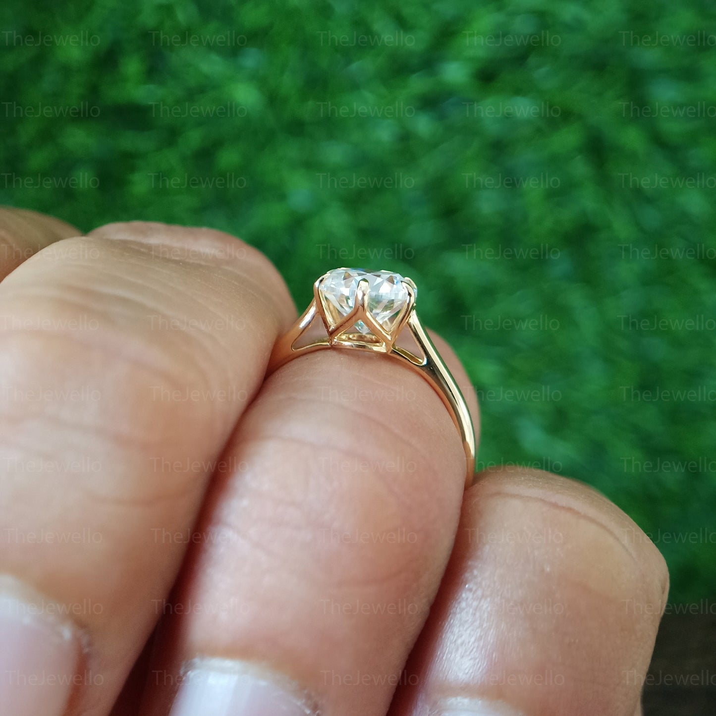 2CT Round Moissanite Ring Solitaire Cathedral Set Round Cut Moissanite Engagement Ring Solid Real Yellow Gold Engagement Ring