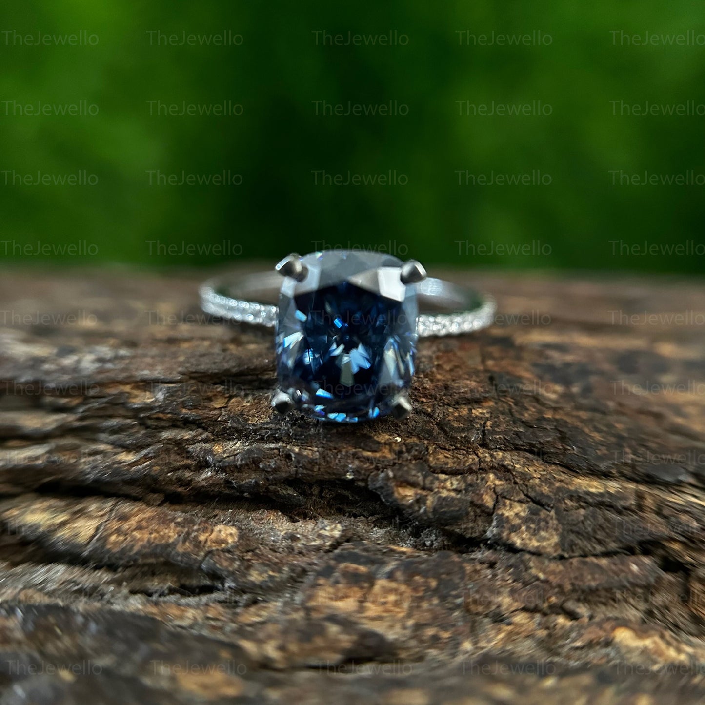 Elongated Cushion Moissanite Ring, Royal Blue Cushion Cut Moissanite Engagement Ring, 950 Platinum Womens Ring