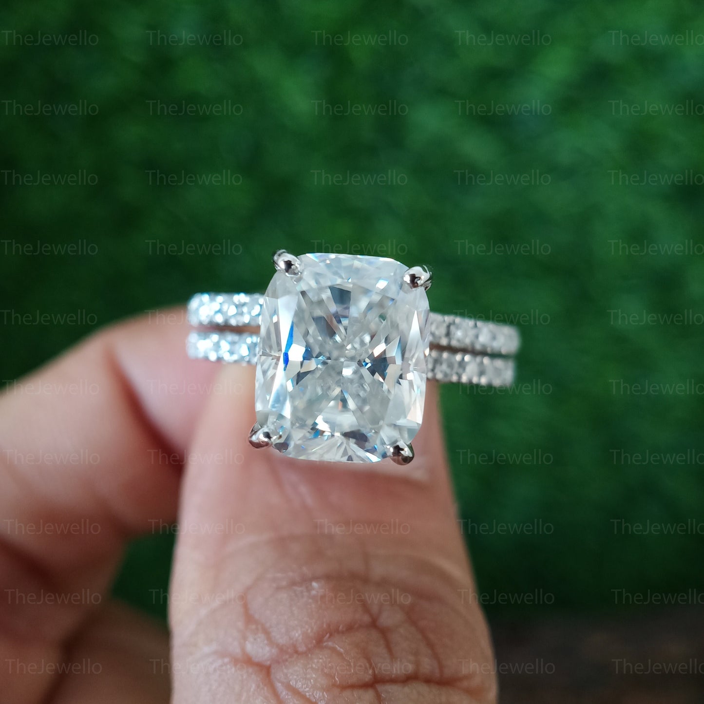 Elongated Cushion Moissanite Ring Solitaire Long Cushion Cut Moissanite Ring Set Elongated Cushion Bridal Set in 14k/18k Gold