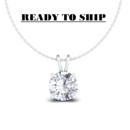 925 Sterling Silver Round Moissanite Pendant, Solitaire Moissanite Necklace, Pendant with 18 inch box silver chain