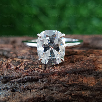 2.70 CT Cushion Cut Moissanite Engagement Ring, Minimalist Elongated Cushion Solitaire Ring, Hidden Halo Engagement Ring ,Gift For Her