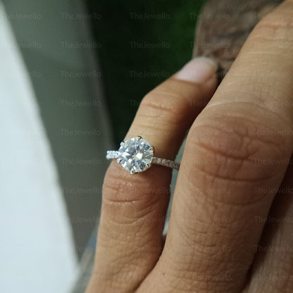 1.65CT Round Engagement Ring Round Cut Moissanite Solitaire Accent Ring 10k 14k 18k White Gold Wedding Anniversary Gift Ring