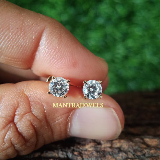 Moissanite Solitaire Stud Earrings Push-Backs, 1.00Ct Round Cut Moissanite Diamond Earrings Stud Solid 14K White Gold, Solitaire Earrings