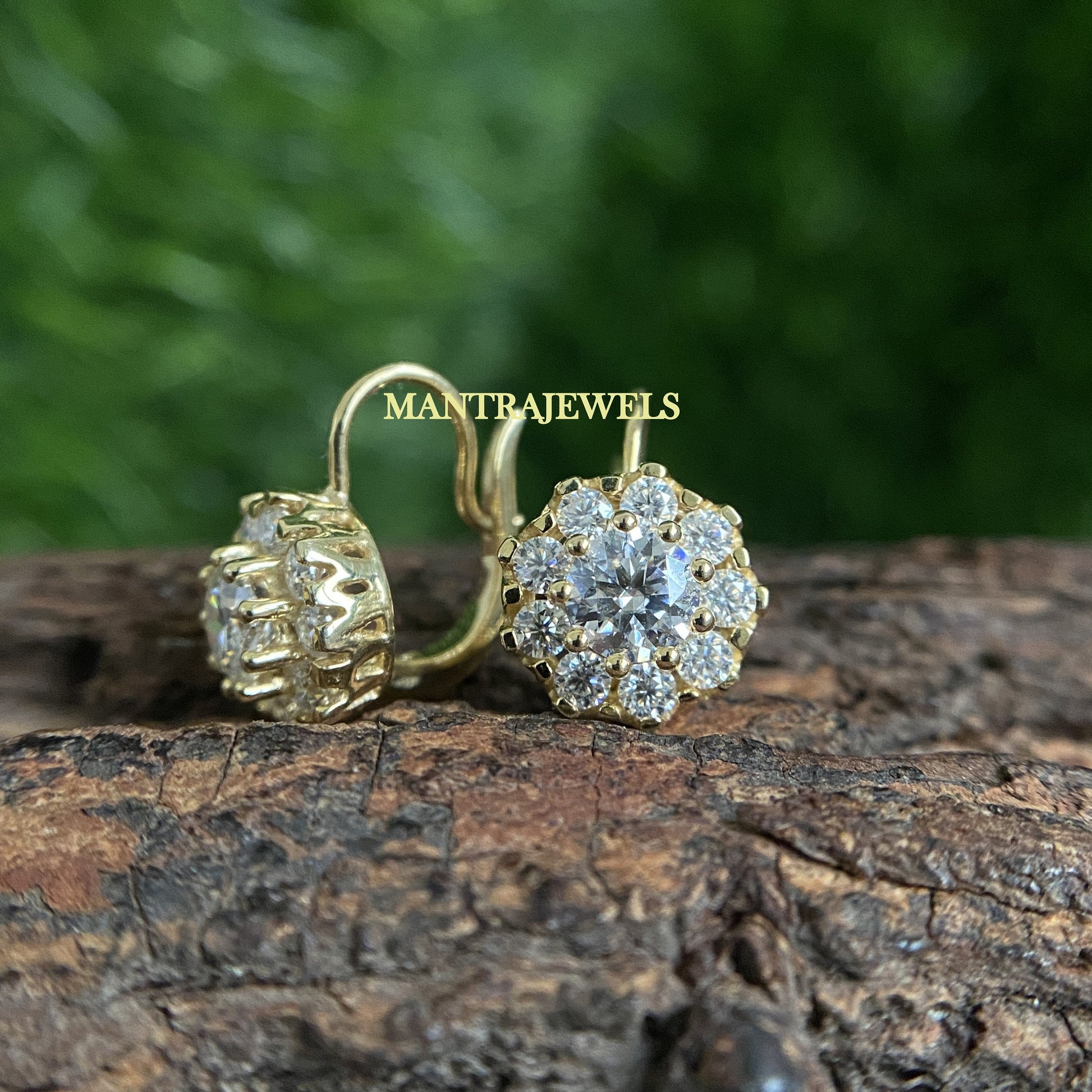 2.0Ct Round Cut Moissanite Antique Flower Drop/Dangle Earrings 14k Yellow Gold