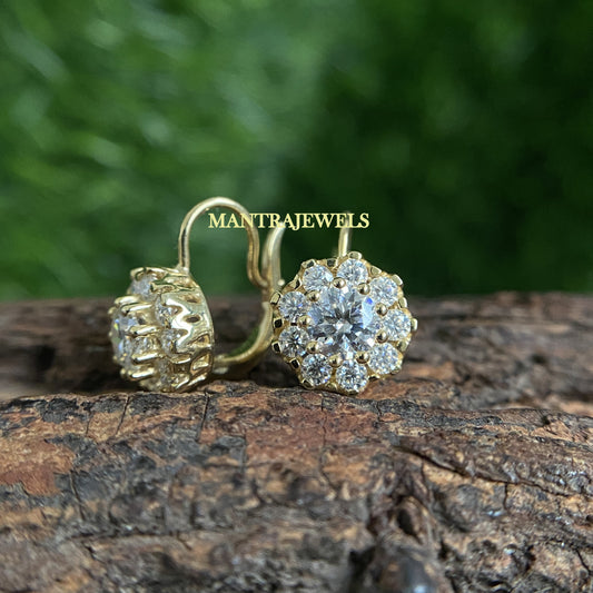 2.0Ct Round Cut Moissanite Antique Flower Drop/Dangle Earrings 14k Yellow Gold