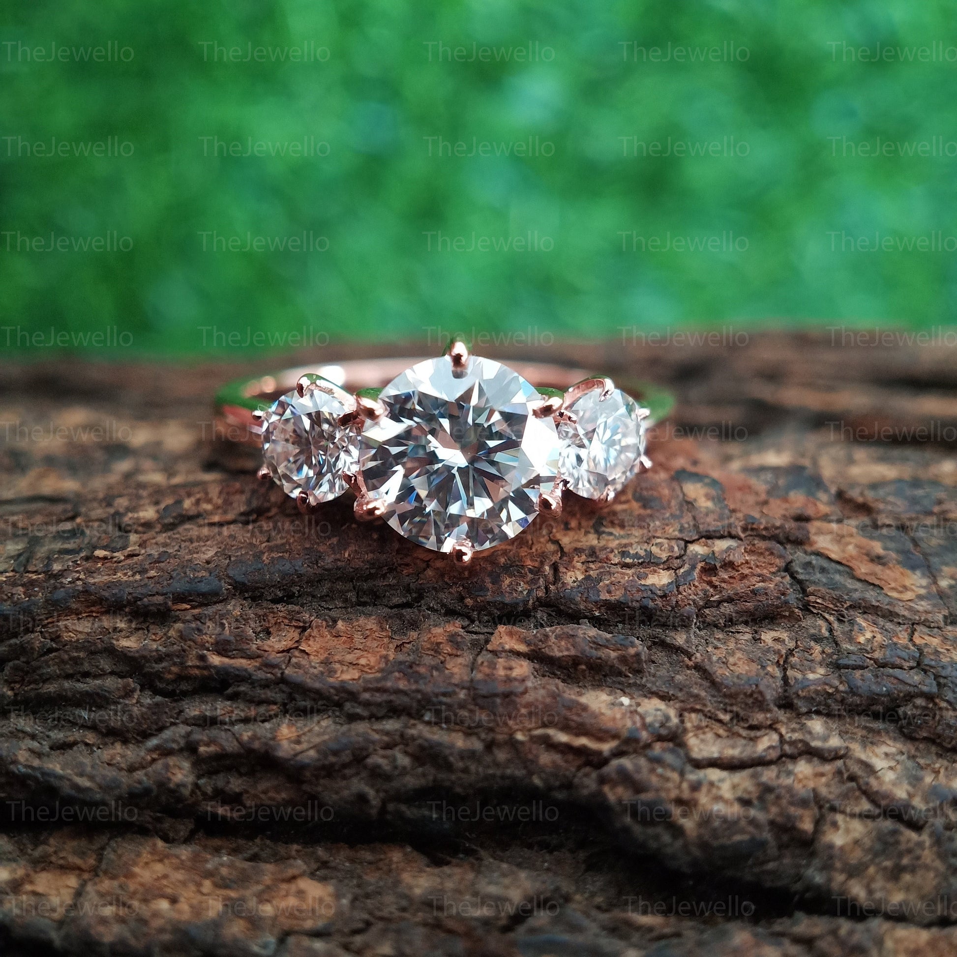 Three Stone Engagement Ring 14K/18k Rose Gold Bridal, Past Present Future Ring, Moissanite Engagement Ring, Three stone Moissanite Ring