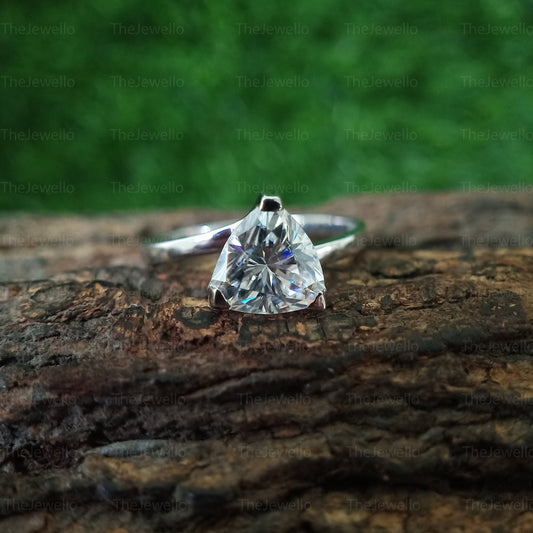 Trillion Cut Moissanite Engagement Ring, Unique Trilliant Cut Wedding Ring, Solid 10k/14k White Gold Anniversary Gifts