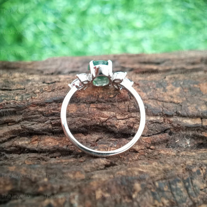 Oval moss agate ring, dainty vintage green moss agate engagement ring, art deco stone moissanite ring, rose gold ring, anniversary ring gift