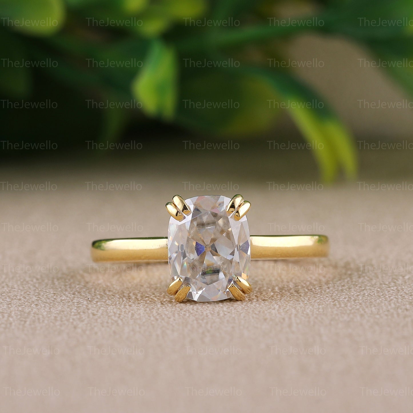 Old Mine Cut Elongated Cushion Ring Solitaire Simple Dainty Ring Solid Real Yellow Gold Classic 4 Prong Ring Anniversary Ring Gift