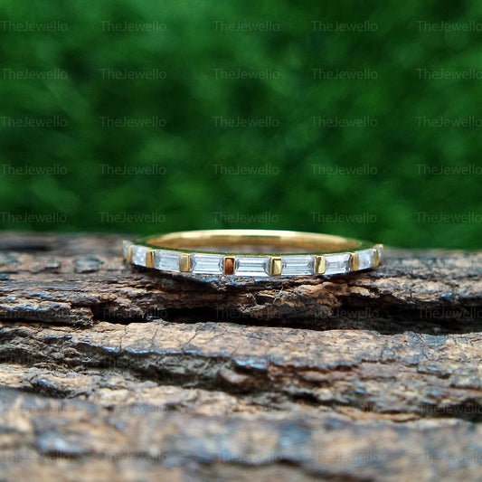 Baguette Cut Moissanite Band, Half Eternity Moissanite Solid Gold Band, Matching Wedding Ring for Women, Past Present Future Band.