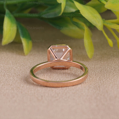 Solitaire Asscher Moissanite Ring Bezel Set Asscher Cut Moissanite Engagement Ring Solid Rose Gold Womens Ring