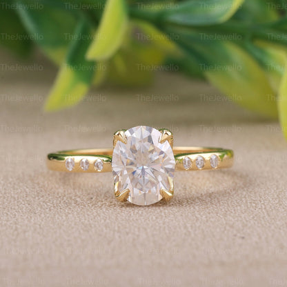 Oval Moissanite Engagement Ring Antique Oval Moissanite Ring Solitaire Anniversary Gift For Women 14k Solid Yellow Gold Ring