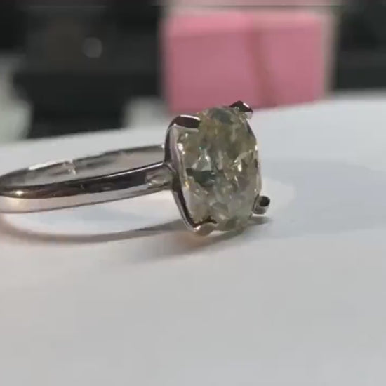 4.10 CT Cushion Light Yellow Moissanite Ring | Cushion Cut Solitaire Ring | Moissanite Engagement Ring | Comfortable Wedding Ring | 14k Gold