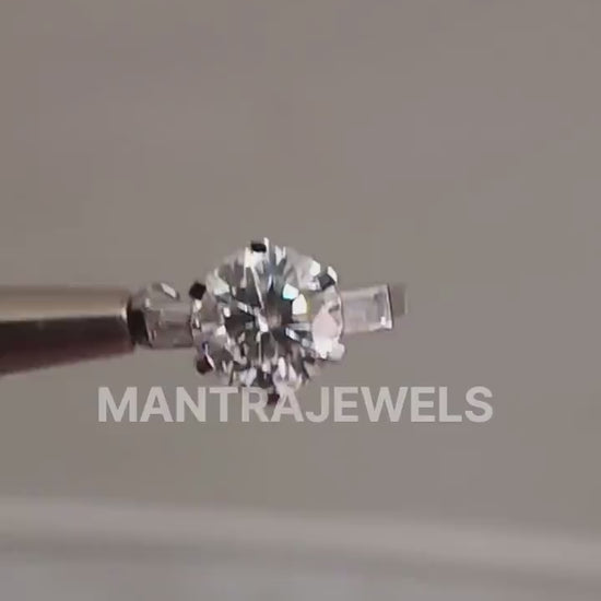 Unique Antique Art Deco Engagement Ring, 2 Ct Round Cut Moissanite Three Stone Ring, Platinum Women Ring