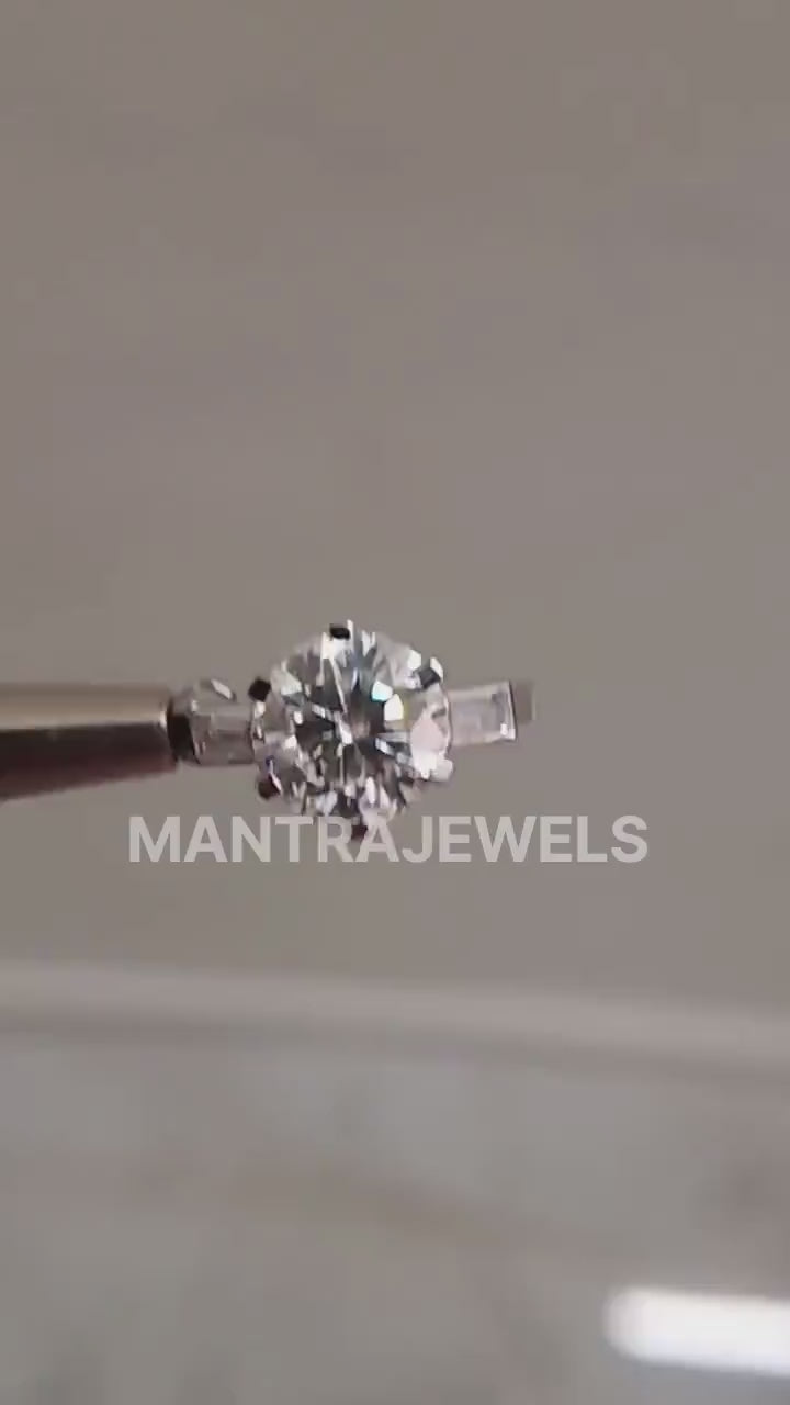 Unique Antique Art Deco Engagement Ring, 2 Ct Round Cut Moissanite Three Stone Ring, Platinum Women Ring