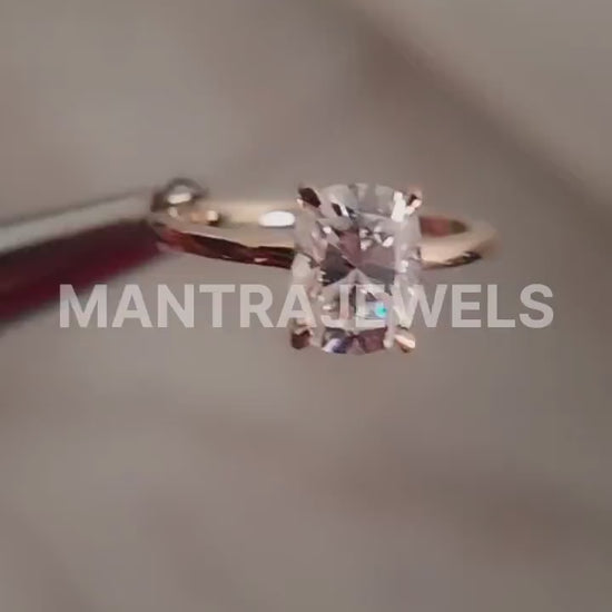 1.24 Carat Elongated Cushion Moissanite Ring, Solitaire Cushion Rose Gold Engagement Ring, Simple Dainty Ring