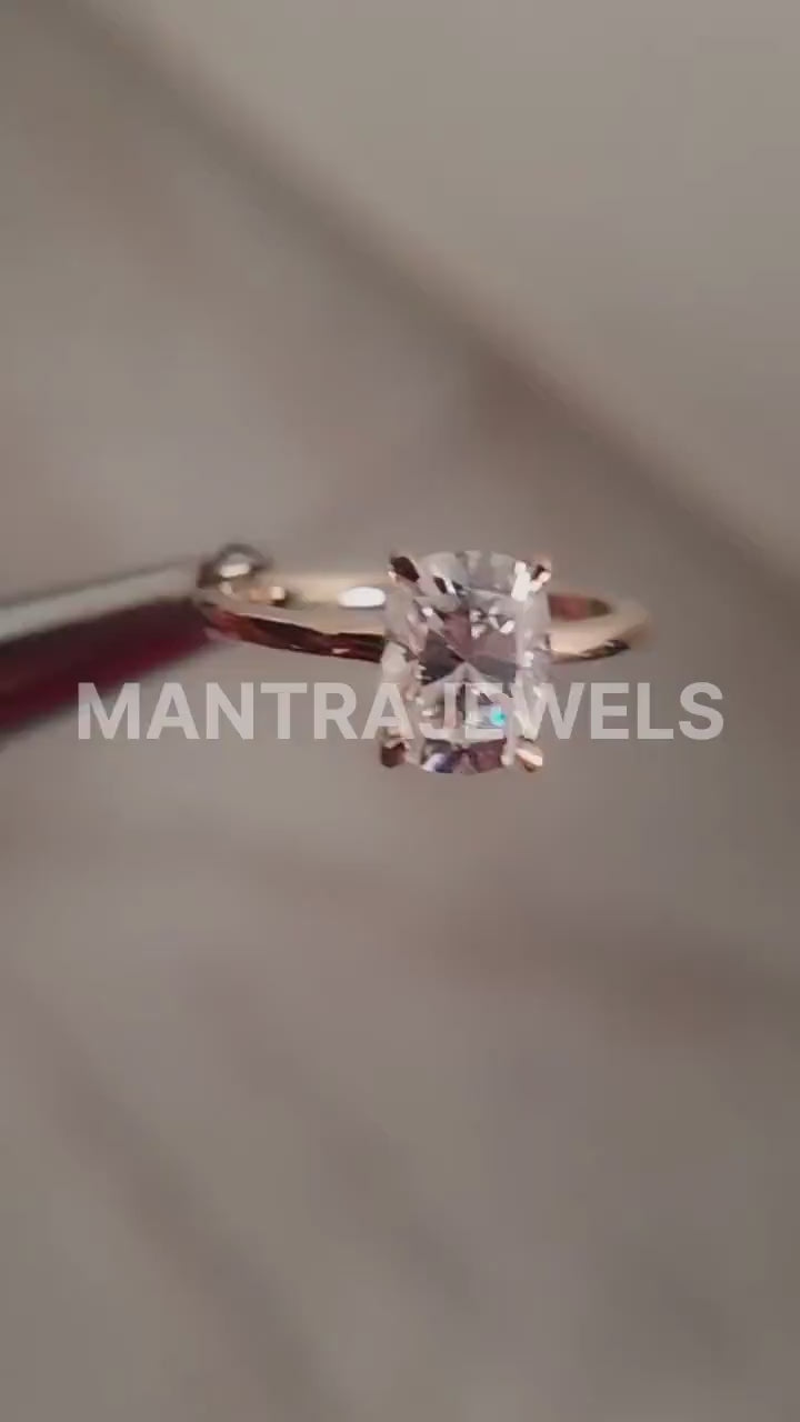 1.24 Carat Elongated Cushion Moissanite Ring, Solitaire Cushion Rose Gold Engagement Ring, Simple Dainty Ring