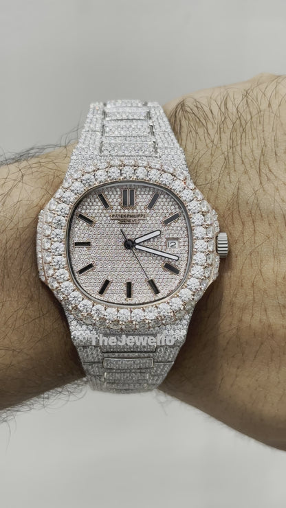 Patek Philippe Iced out Moissanite Watch, Men's Diamond Wrist Watch