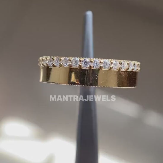 Round Cut Moissanite Eternity Band Ring 0.65 Ct. - 14K Yellow Gold Engagement Ring for Men - Men's Gold Ring - Wedding Ring for Him