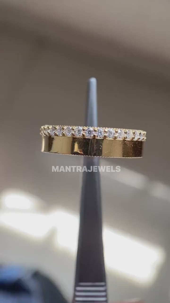 Round Cut Moissanite Eternity Band Ring 0.65 Ct. - 14K Yellow Gold Engagement Ring for Men - Men's Gold Ring - Wedding Ring for Him