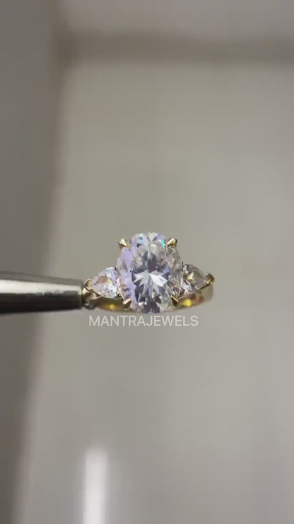 Oval Engagement Ring, Three Stone Engagement Ring, Past Present Future Ring, Moissanite Engagement Ring, Three stone Moissanite Ring