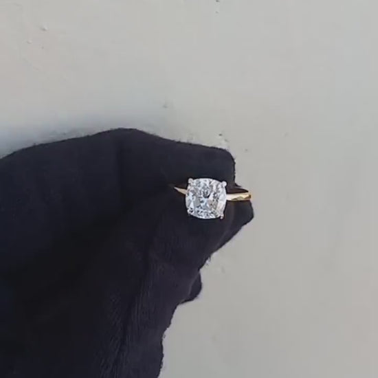 2Ct Cushion Cut Moissanite Solitaire Rings Solid 14K Yellow Gold Over Engagement Ring