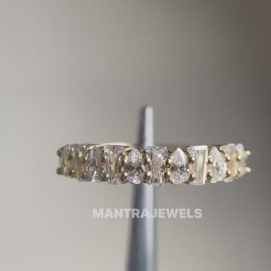 moissanite wedding band, wedding band set hers, moissanite eternity band half, womens wedding band moissanite, ring faux diamond yellow gold