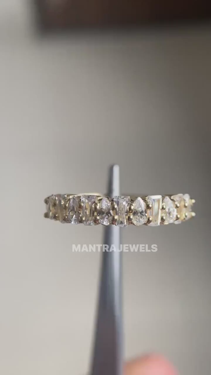 moissanite wedding band, wedding band set hers, moissanite eternity band half, womens wedding band moissanite, ring faux diamond yellow gold