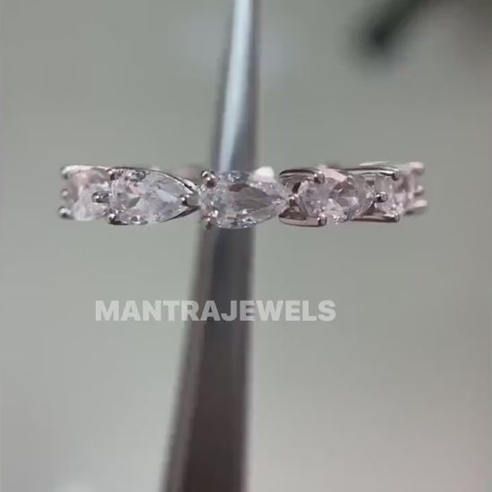 3 CT Pear Cut Moissanite Wedding Band, Full Eternity Engagement Band, 925 Sterling Silver Ring, Matching Band For Moissanite Engagement Ring