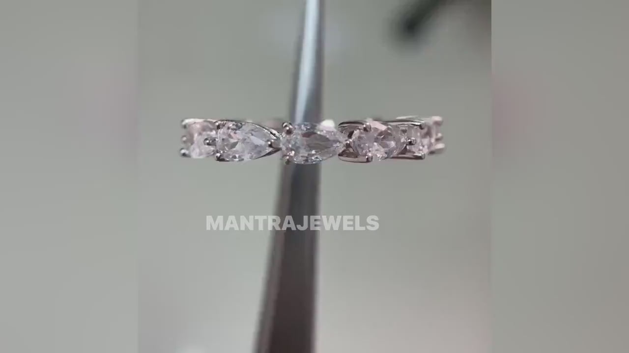 3 CT Pear Cut Moissanite Wedding Band, Full Eternity Engagement Band, 925 Sterling Silver Ring, Matching Band For Moissanite Engagement Ring