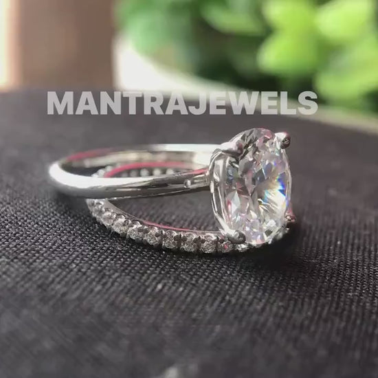 2PCS Wedding Bridal Set / 2.30CT Oval Bridal Sets / Oval Moissanite Ring Sets/  Full Eternity Moissanite Diamond Band / Anniversary Rings