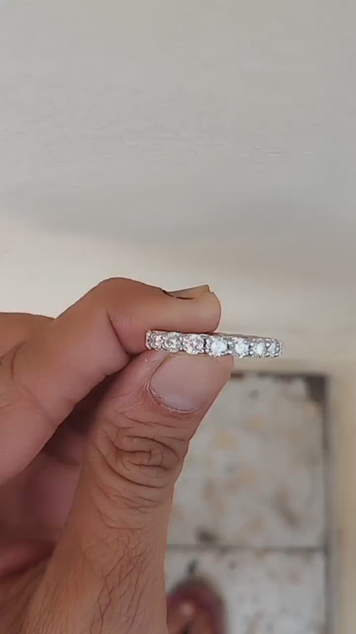 3.50ct Brilliant Round Cut Moissanite Band Ring / Solid 14k White Gold Wedding Band /Full Eternity Band Ring For Bride /Engagement Band Ring