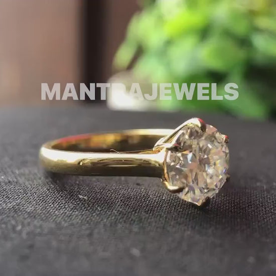 2CT Round Moissanite Ring Solitaire Cathedral Set Round Cut Moissanite Engagement Ring Solid Real Yellow Gold Engagement Ring