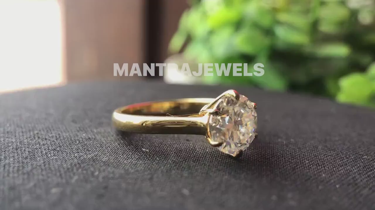 2CT Round Moissanite Ring Solitaire Cathedral Set Round Cut Moissanite Engagement Ring Solid Real Yellow Gold Engagement Ring