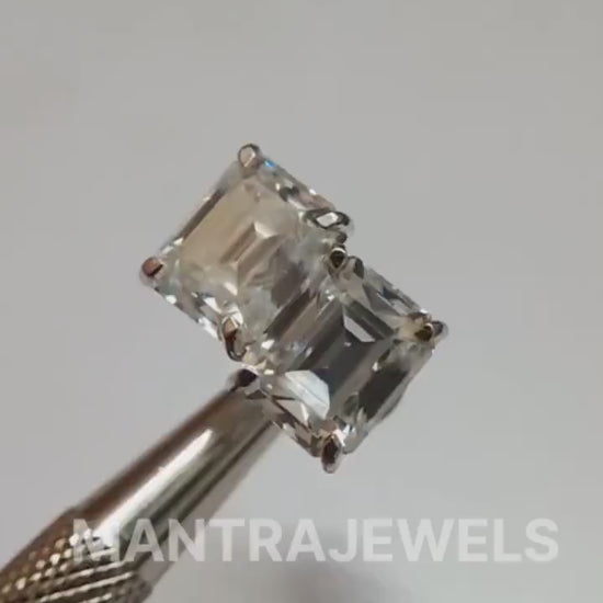 Daily Wear Emerald Cut Moissanite Earrings, Solid White Gold Screw Back Earrings, Studs Delicate Engagement Gift Earrings.