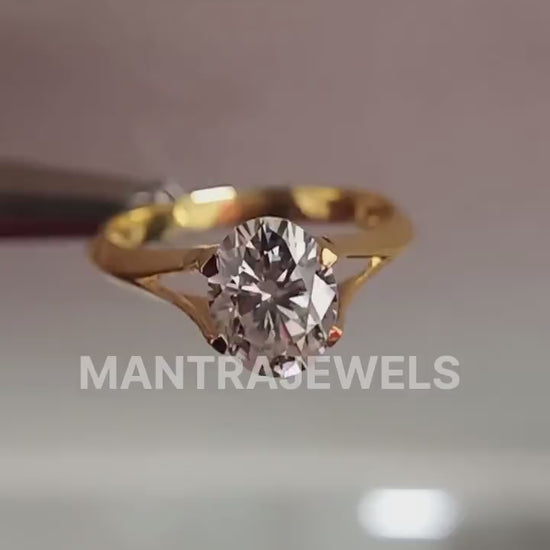 Moissanite Diamond Ring for Women - Oval Cut 2.00 Ct Moissanite Gemstone Ring - 14K Yellow Gold Engagement Ring for Her - Handmade Jewellery