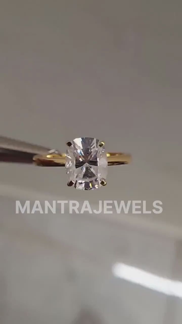 2.69 Colorless Cushion Cut Moissanite Ring, Solitaire Moissanite Diamond Ring, Tulip Setting Engagement Bridal Ring, Gift For Her