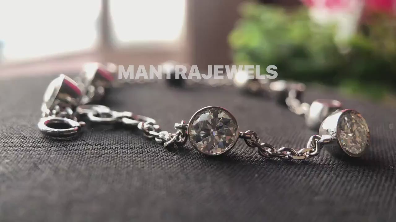 Women Moissanite Bracelet, Diamond By The Yards Bracelet, CZ Simulated Diamond Station Bracelet, Bezel Set Moissanite Bracelet, Bracelet