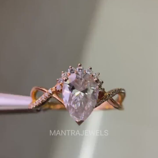 Unique Art Deco Pear Shaped Moissanite Ring, Vintage Rose Gold Bridal Ring, Promise Gift For Women, Moissanite Ring Valentine Gifts