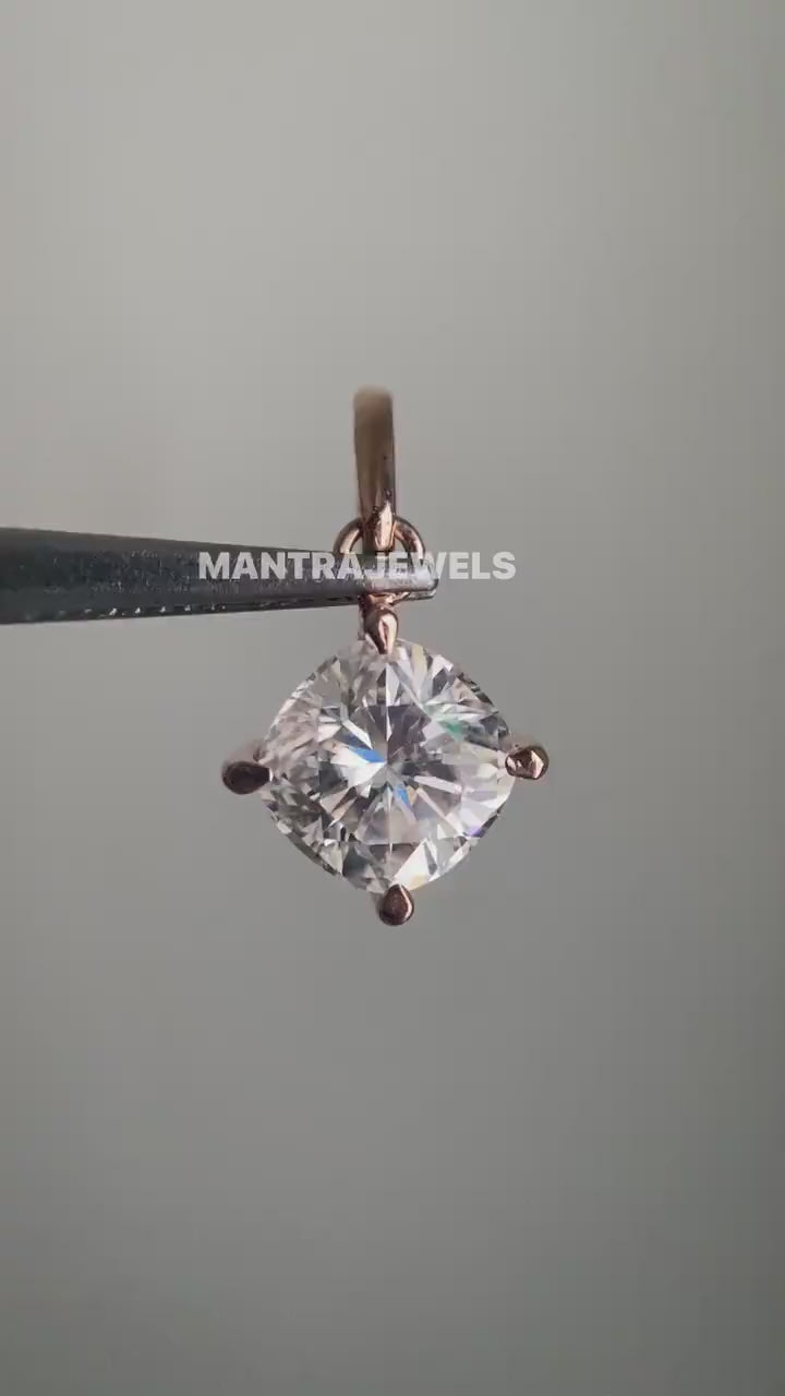 4.97 CT Cushion Near Colorless Moissanite Solitaire Pendant, Solitaire Moissanite Engagement Pendant, White/Yellow/Rose Gold Pendant