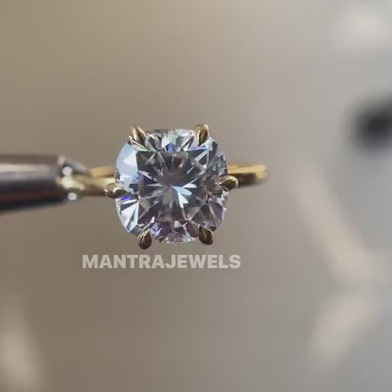 Cushion Cut Moissanite Engagement Ring, Classic Pointed 6 Prong Yellow Gold Ring, Solitaire Moissanite Wedding Anniversary Rings