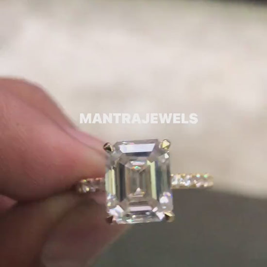 3.20CT Emerald Cut Engagement Ring, Yellow 14k/18k Gold Women Ring, Moissanite Emerald Cut Engagement Ring,Emerald Cut Solitaire Accent Ring