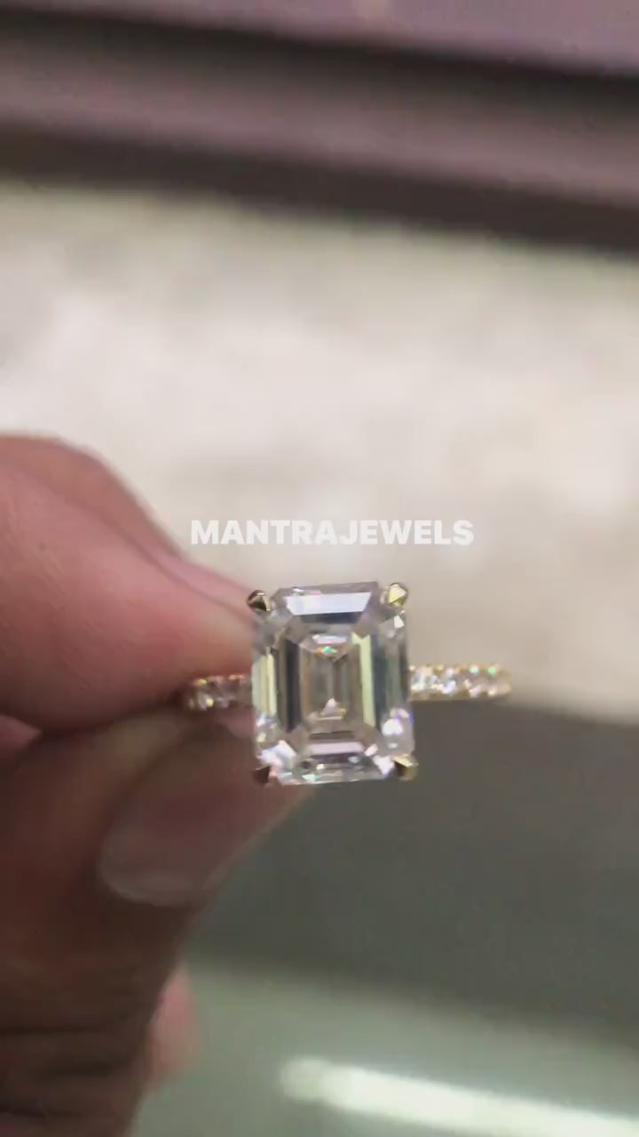 3.20CT Emerald Cut Engagement Ring, Yellow 14k/18k Gold Women Ring, Moissanite Emerald Cut Engagement Ring,Emerald Cut Solitaire Accent Ring