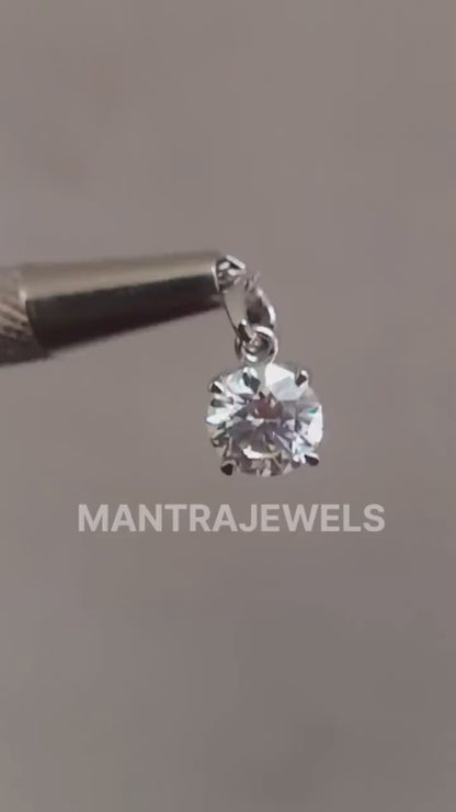 Round Brilliant Cut Colorless Moissanite Pendant, Tulip Set Custom Moissanite Wedding Gift  Pendant, Solid White Gold Pendant.