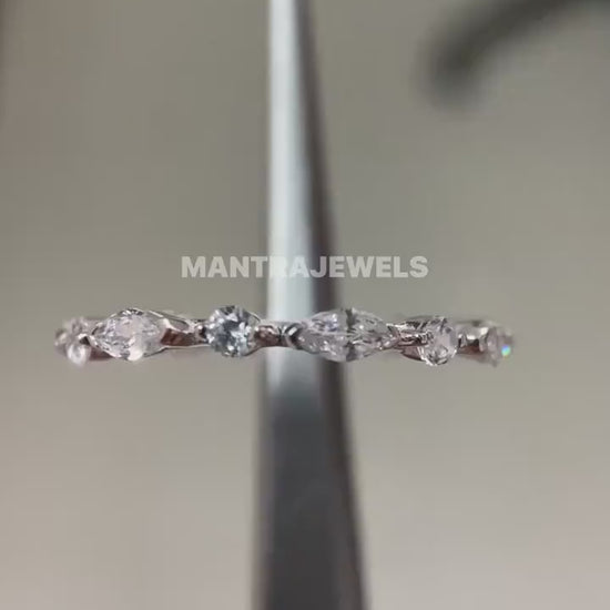 0.42 Ct. Moissanite Diamond Gold Ring for Wedding - Eternity Band Ring - Engagement Ring for Her - Round & Marquise Cut Handmade Jewellery