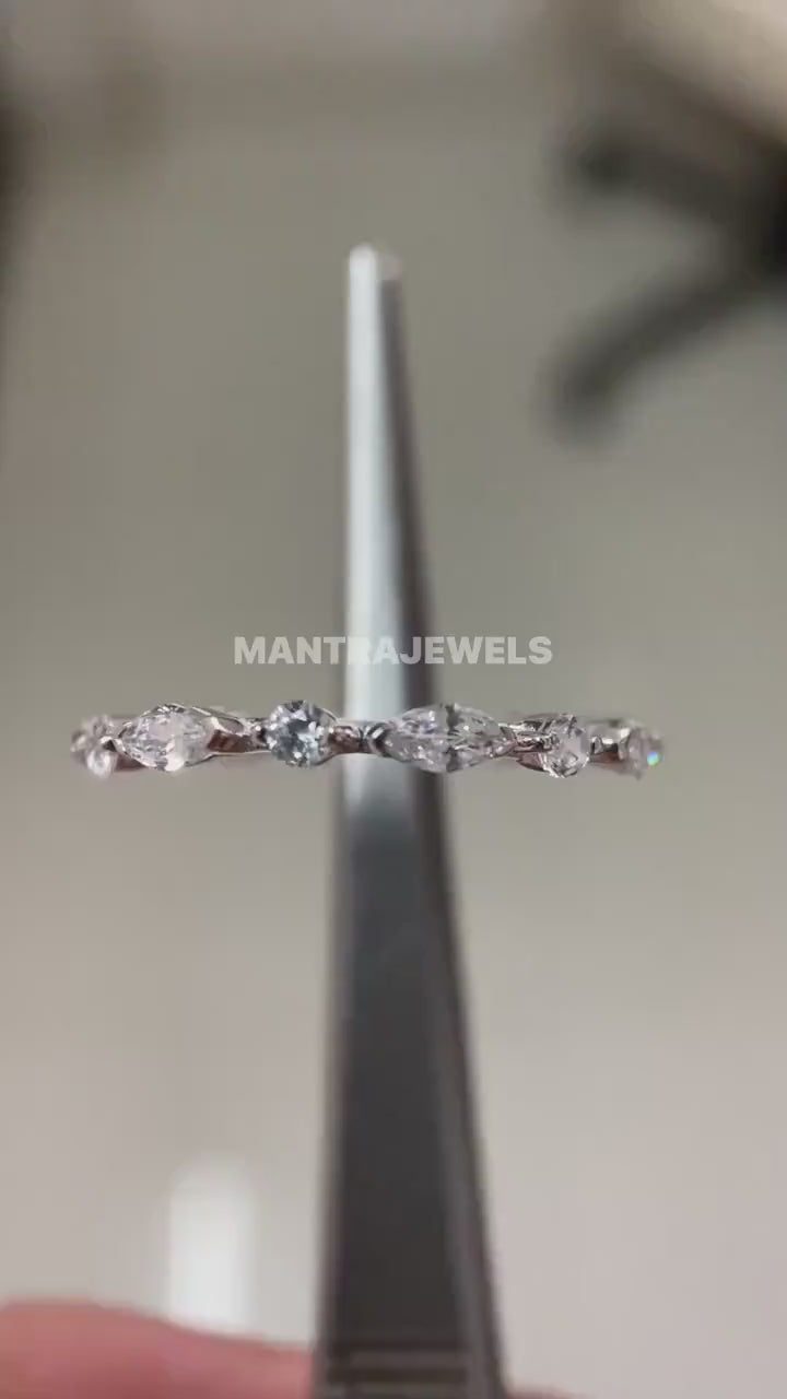 0.42 Ct. Moissanite Diamond Gold Ring for Wedding - Eternity Band Ring - Engagement Ring for Her - Round & Marquise Cut Handmade Jewellery